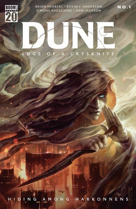 Cover Art for DUNE EDGE OF A CRYSKNIFE HIDING AMONG HARKONNENS
