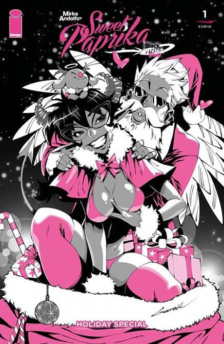 Cover Art for MIRKA ANDOLFOS SWEET PAPRIKA BLACK WHITE & PINK HOLIDAY SPECIAL ( ONE SHOT ) CVR B GODTAIL VARIANT