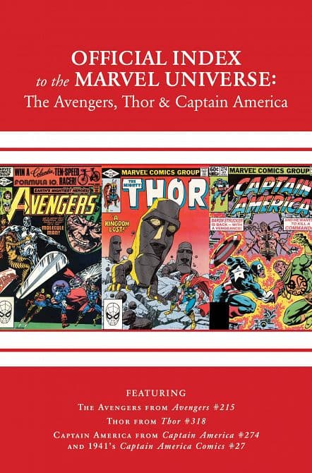Cover Art for AVENGERS THOR CAPTAIN AMERICA OFFICIAL INDEX